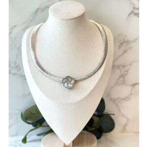 STUNNING Milor Sterling Silver Choker w/ Mother of Pearl  and Diamond Slider